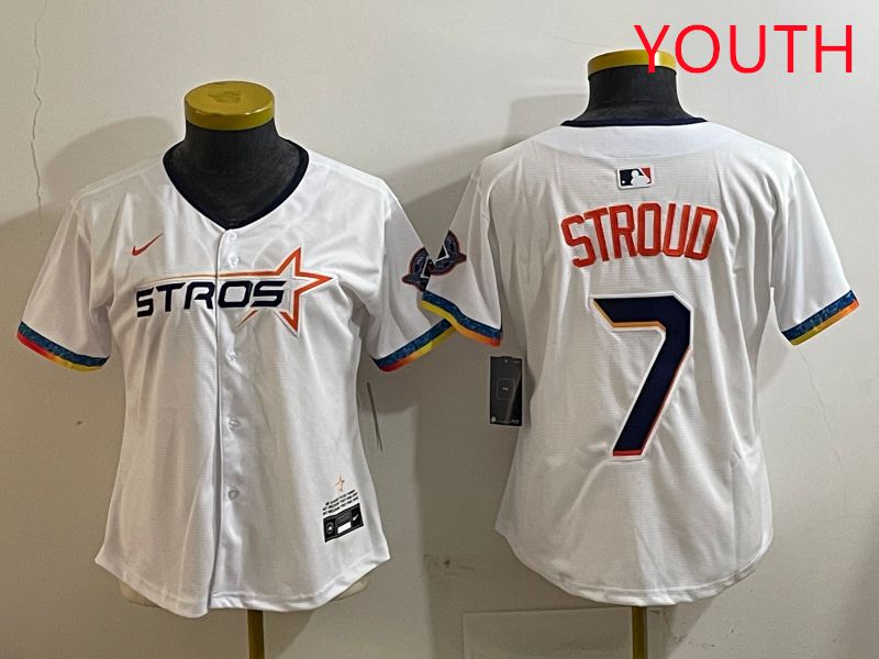 Youth Houston Astros #7 Stroud White Fourth generation Joint Name Nike 2025 MLB Jersey style 1->youth mlb jersey->Youth Jersey